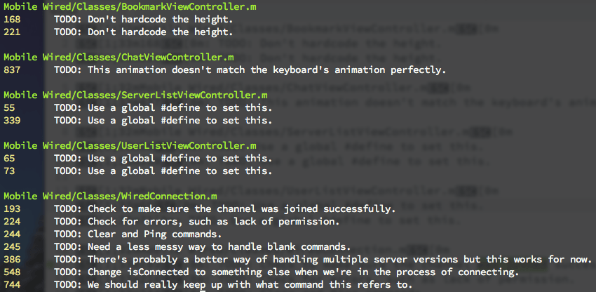 Example output of TODO comments